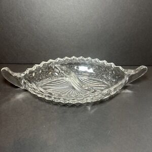 Rare Vintage Fostoria American 12" Divided Relish Dish Compote‎ Boat 2 Handle